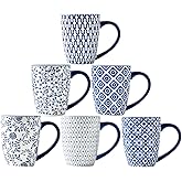 Gibsimi Ceramic Coffee Mugs Set - 16 Oz Large Porcelain Tea Cups with Handle for Men Women Latte Cocoa Cappuccino - Christmas Housewarming Gift - Dishwasher Safe - Set of 6 - Vintage Blue