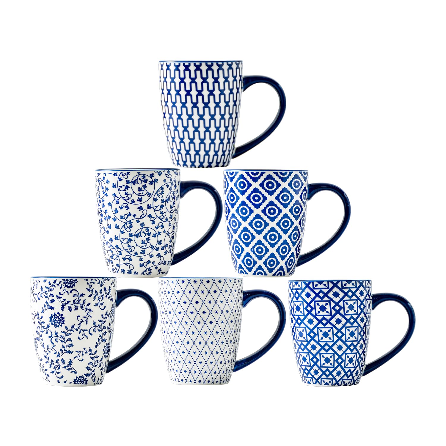 Photo 1 of Gibsimi Ceramic Coffee Mugs Set - 16 Oz Large Porcelain Tea Cups with Handle for Men Women Latte Cocoa Cappuccino - Christmas Housewarming Gift - Dishwasher Safe - Set of 6 - Vintage Blue