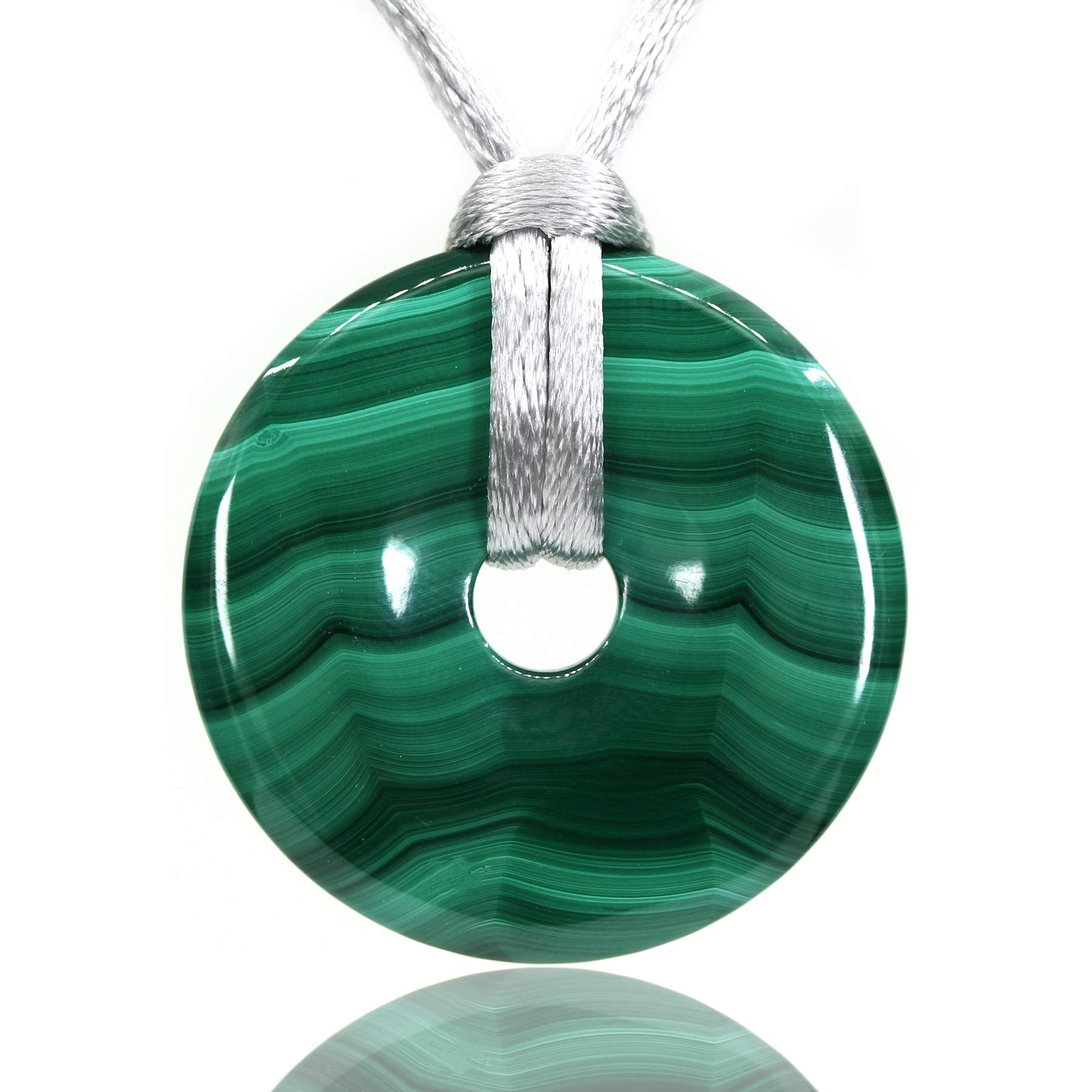 Natural Gemstones Green Malachite Peace Donut 30mm Beads Adjustable Braided Macrame Tassels Pendant Unisex