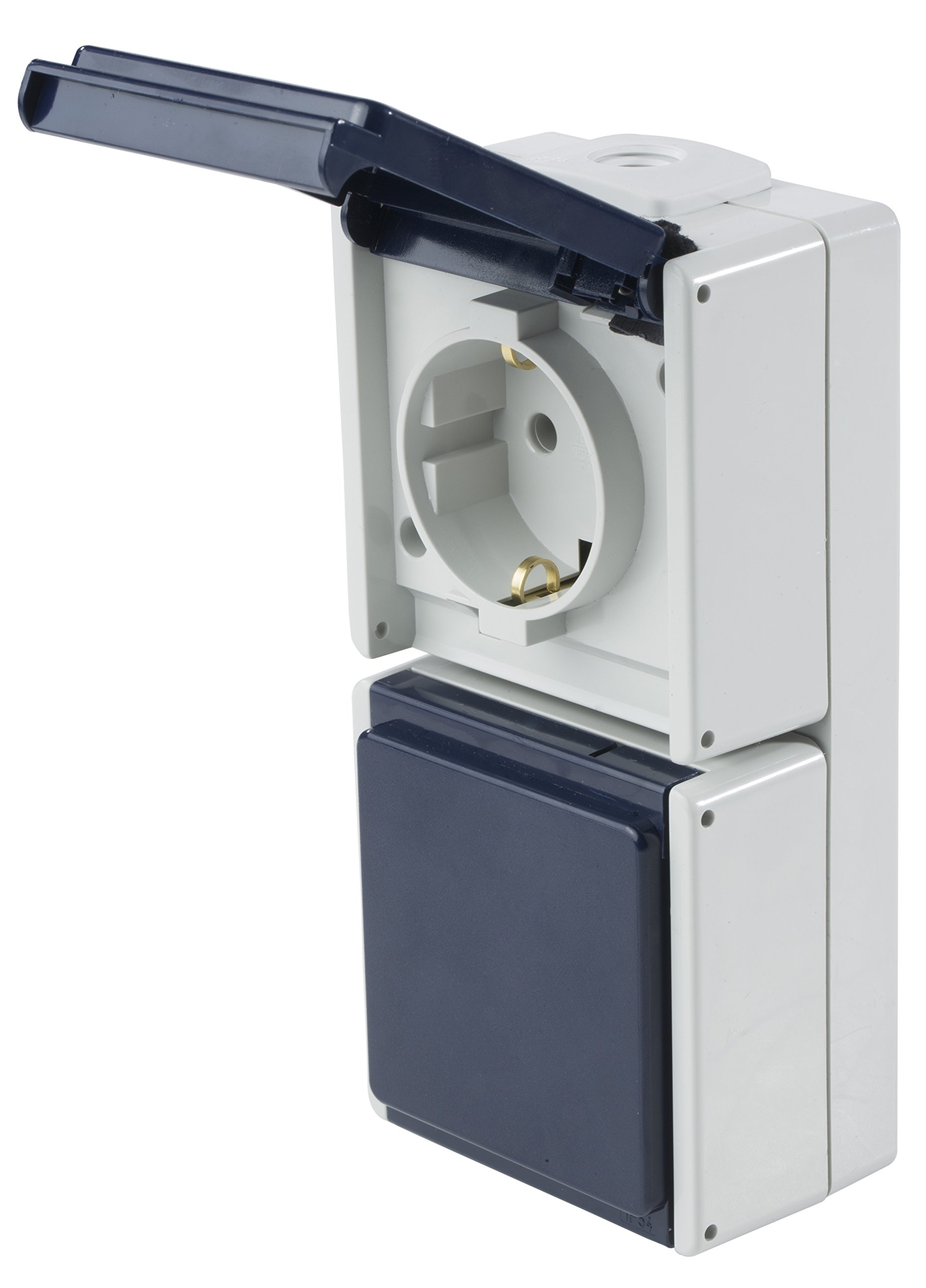 AS – Schwabe Double Socket-Outlet, Vertical, with 2 cable Entries, IP54, for Outdoor use Grey, 62462