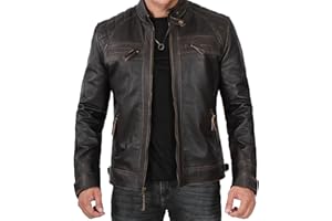 Blingsoul Leather Jacket Men - Quilted Cafe Racer Leather Jackets For Men