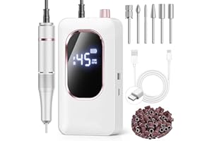 HOXIDA Professional Electric Nail Drill 45000RPM, Portable Nail File for Acrylic Gel Nails, Cordless Rechargeable Salon-Grade Ultra Power Nail Drill Kit for Shaping, Polishing & Removing Gel Nails