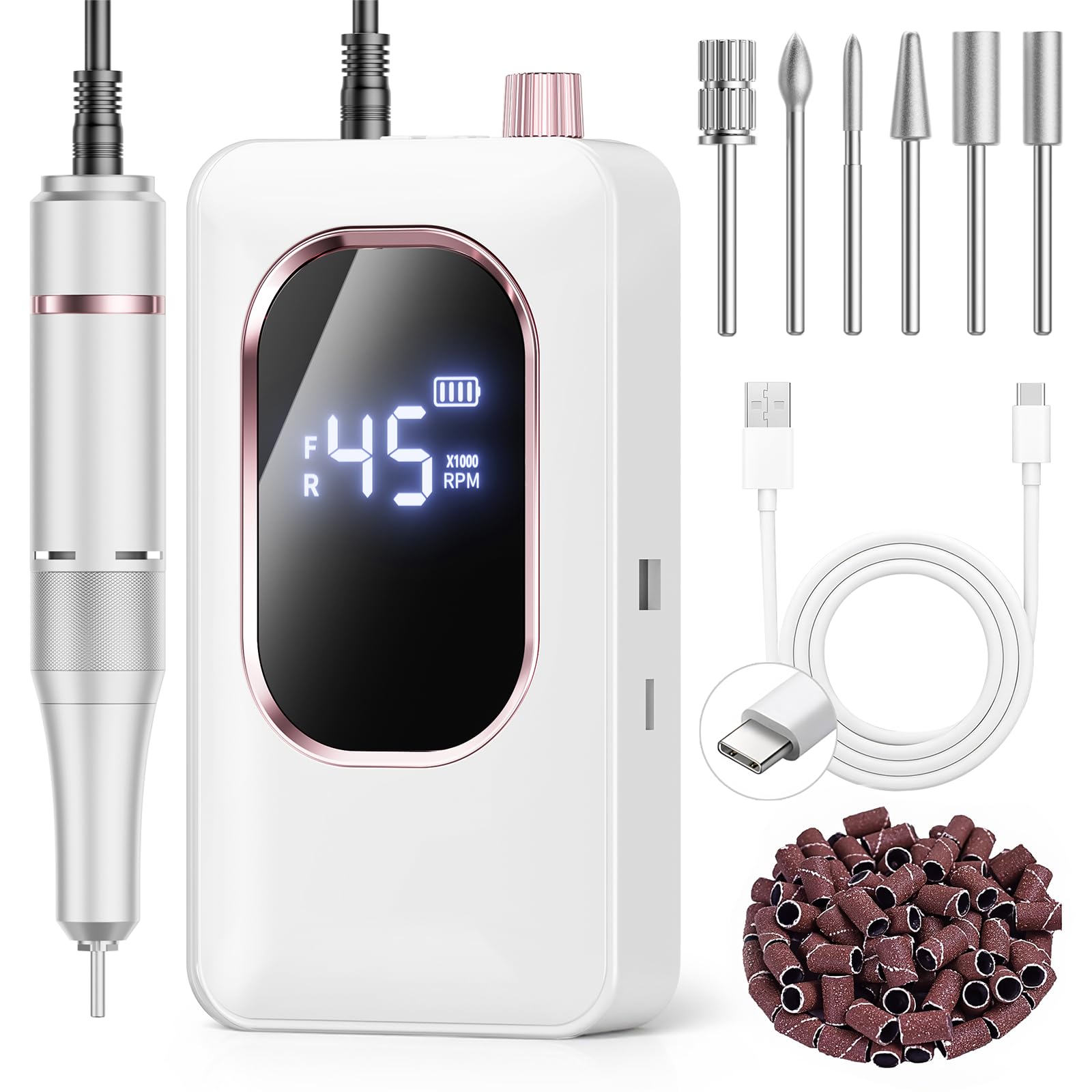 Photo 1 of ** SOLD AS IS, NO REFUND/RETURN** SEE COMMENTS!
 Professional Electric Nail Drill 45000RPM, Portable Nail File for Acrylic Gel Nails, Cordless Rechargeable Salon-Grade Ultra Power Nail Drill Kit for Shaping, Polishing & Removing Gel Nails