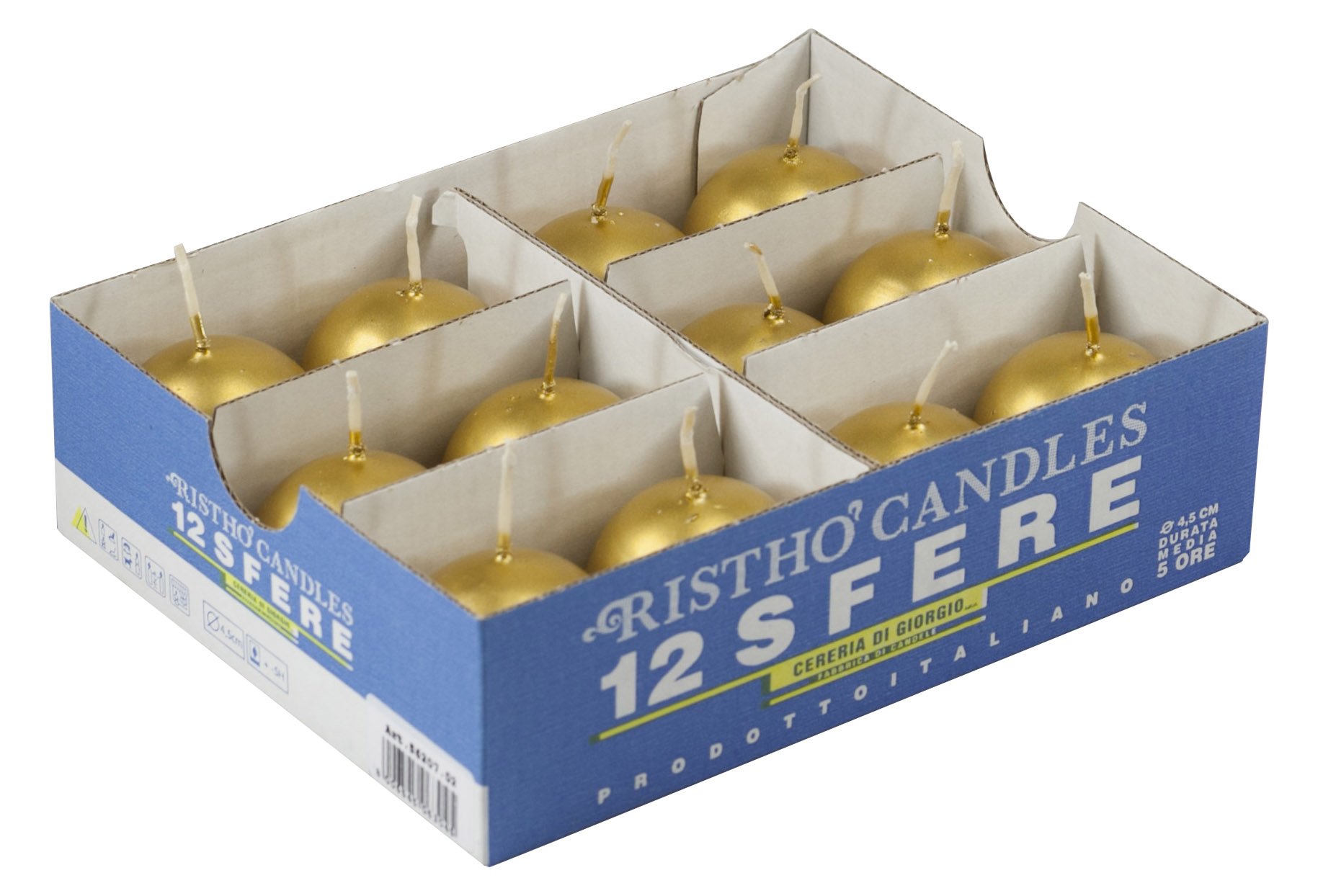 Cereria di Giorgio risthò Ball, Wax Candles, Gold, 4.5 x 4.5 x 4.5 cm, 12 Units