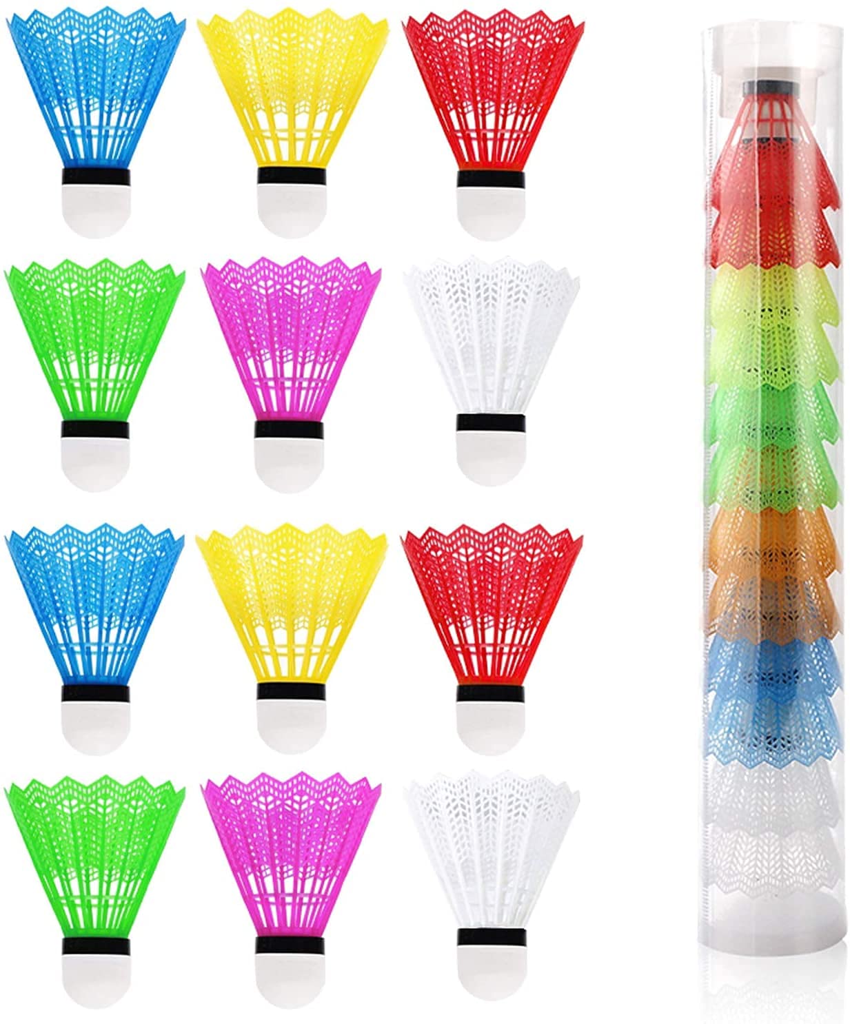 Voarge 12Pcs Nylon Badminton with Great Stability and Durability, Shuttlecocks for Indoor Outdoor Sports Fitness Game Assorted Colors, Random Color