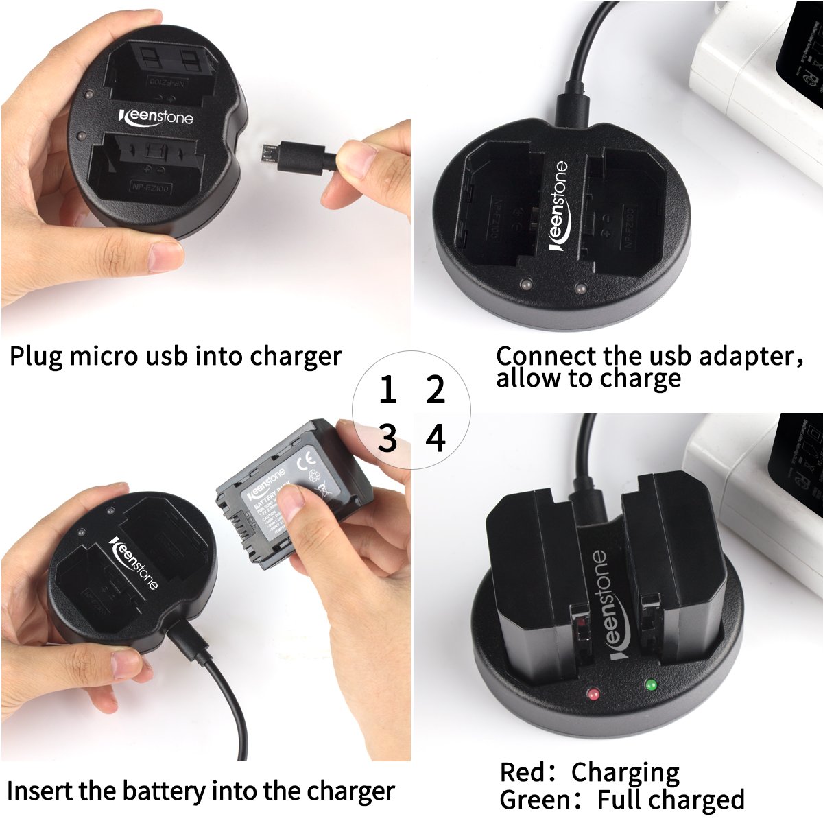 NP FZ100 Rechargeable Battery, Keenstone 7.2V 2000mAh 14.4wh Camera Battery with Rapid Dual USB Battery Charger for Sony A9,Alpha 9R,Alpha 9S,A7R III,A7 III Camera