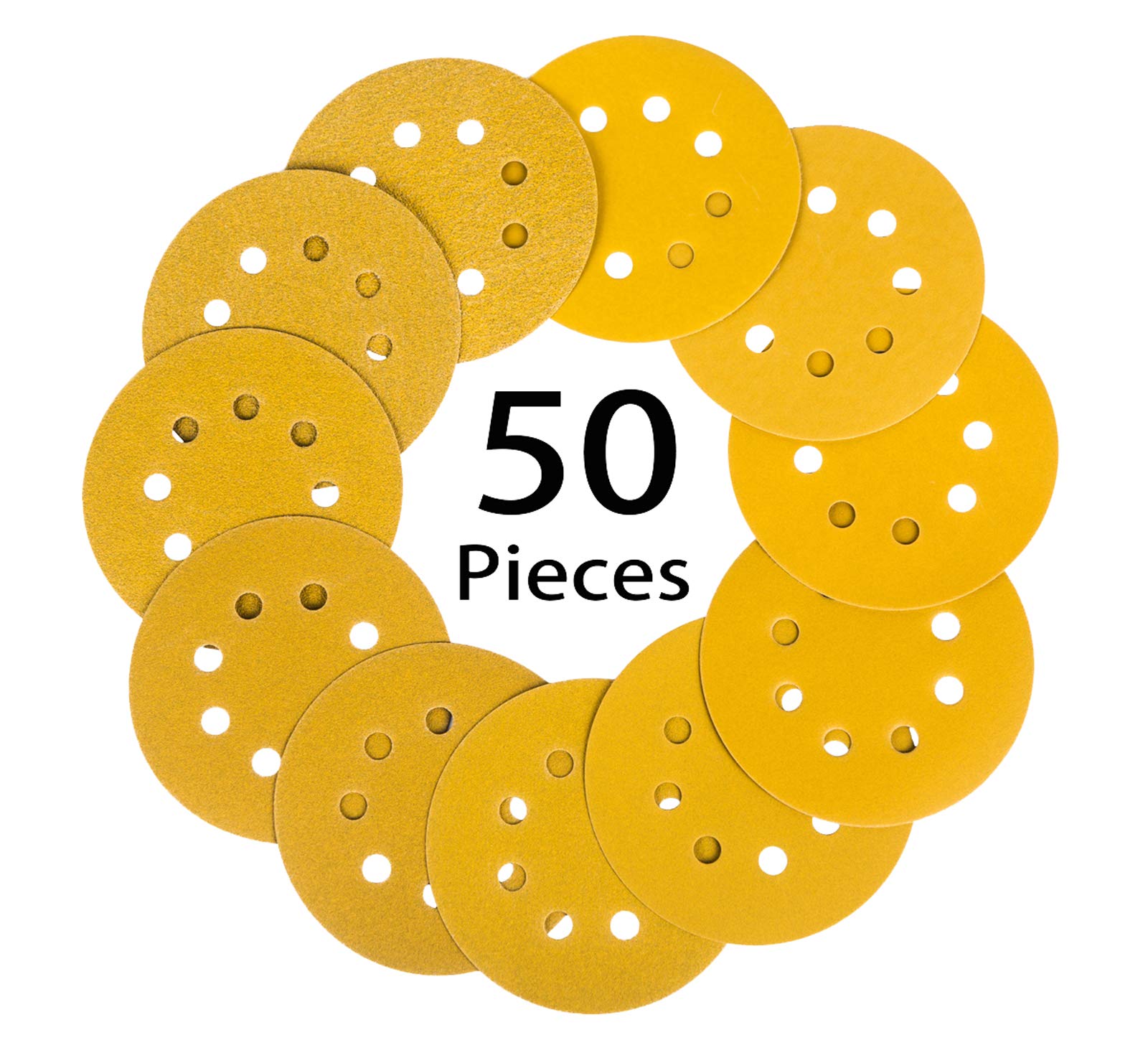 STEBRUAM 50PCS 125mm Sanding Discs, Orbital Sander Discs Include 60 100 240 320 and 600 Grit 5 inch for Sand Sheets Orbital Sander Pads Dewalt Sanding Discs 125mm — image 1