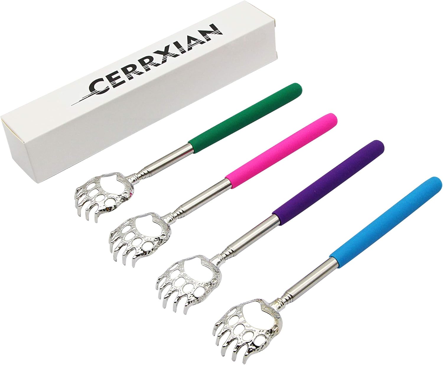 (4-Pack) Telescoping Back Scratcher , LEMENG Portable Extendable Telescopic Bear Claws Metal Back Scratchers - Hand Massager Backslap with Rubber Handles: Health & Personal Care