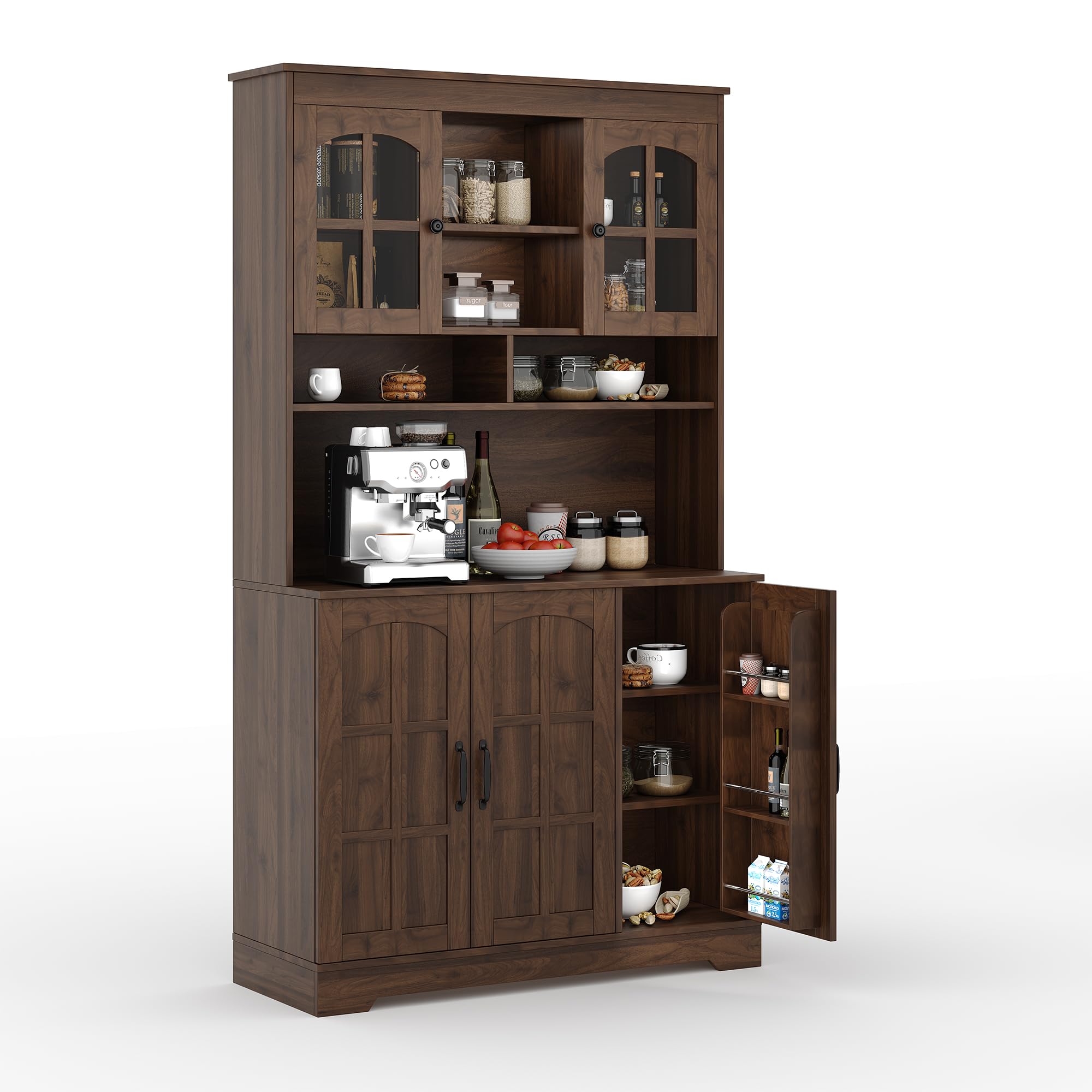 Photo 1 of IDEALHOUSE Pantry Cabinet, 70.9 Inch Kitchen Cabinet with Glass Doors, Tall Kitchen Pantry Storage Cabinet with Hutch