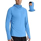 Roadbox UPF 50+ Men's Hooded Fishing Shirts, Long Sleeve UV Sun Protection Hoodie Hiking Running Swim Rash Guard with Mask