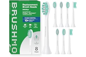 Brushmo Plaque Control Replacement Toothbrush Heads, Compatible with Philips Sonicare Click-on Electric Toothbrush Handles, 8 Standard Replacement Heads, Soft Dupont Bristles, BM928, White