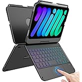 FUWANG Touchpad Keyboard Case for iPad mini 7 A17 Pro 2024 & Mini 6th Generation 2021 8.3 inch - 360° Swivel 7 Color Backlit Keyboard for iPad mini 7th 6th Generation with Pencil Holder, Black