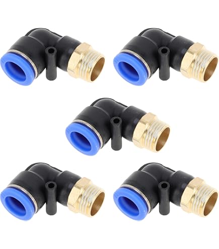 thumbnail image 2 of Motoforti Push To Connect Air Fittings 1/4 Inch 90 Degree - 5pcs Quick Connect Joints M5 Thread 2 of 13