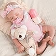 Jirachi Lifelike Reborn Baby Dolls, 18-Inch Sleeping Real Life Soft Cloth Body Neweborn Baby Girl, Realistic Reborn Babies with Feeding Set for Kids Age 3+