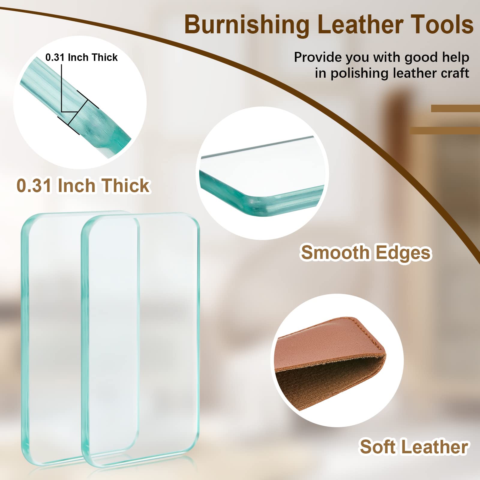 2 Sets Leather Burnishing Tool Glass Slicker Leathercraft Working Tools for Burnishing Burnisher Supplies with Handle for Glass Block Smoothing Techniques(Faux Leather Handle)