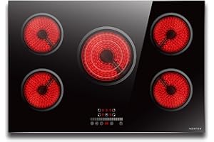 Noxton Electric Cooktop 30 Inch Electric Stove 5 Burners, Built-in Electric Ceramic Cooktop, 9 Heating Level, Pause, Timer, Child Safety Lock, Triple Ring, 220V Hardwire