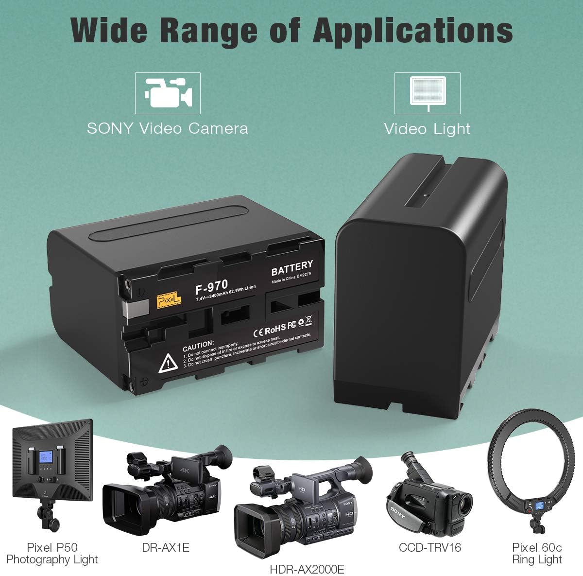 NP-F970 Battery and Charger, Pixel 2 Pack 8400mAh NP F970 Battery with 30W Dual Channel Charger for Sony NP F750, F550, F570 and Sony TR917, CCD-SC55, Fit for Pixel 60C Ring Light and K80 Video Light : Home Audio & Theater
