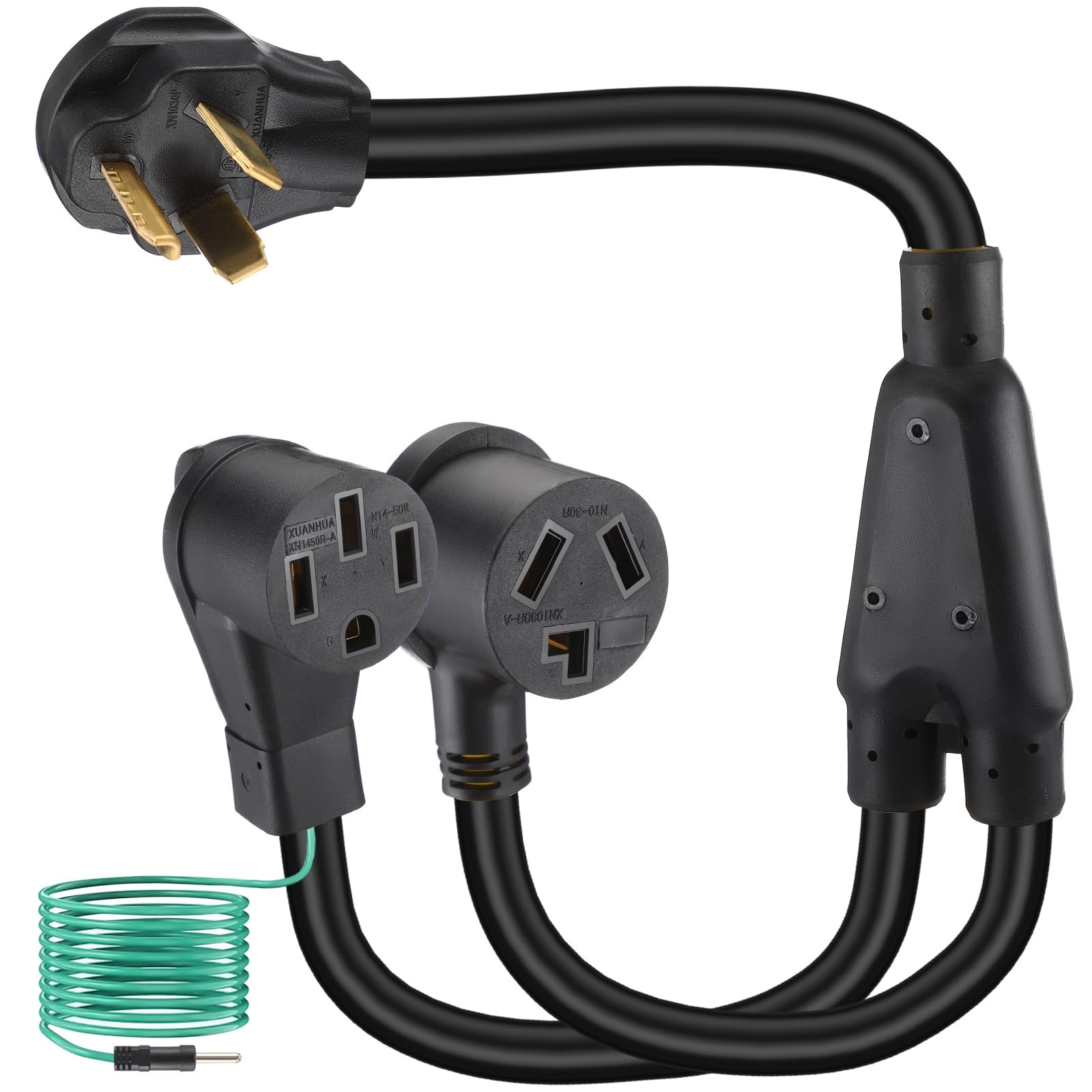 Photo 1 of Tellegloww 30 Amp Dryer Y Splitter to RV/EV Compatible with NEMA 10-30P to 14-50R/10-30R 3 Prong 30A to 4 Prong 50 A Y Adapter Cord for EV Charging Dryer 10 AWG with Safety Ground Wire, 3FT (Black)