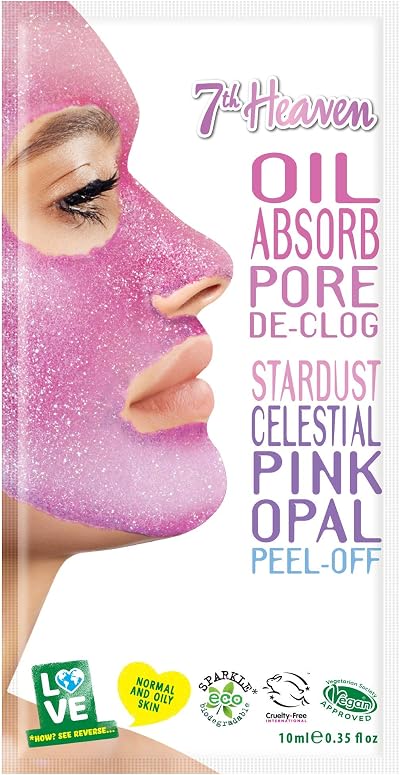 7th Heaven StarDust Pink Opal Peel-Off Face Mask 10ml Oil Absorb Pore De-clog