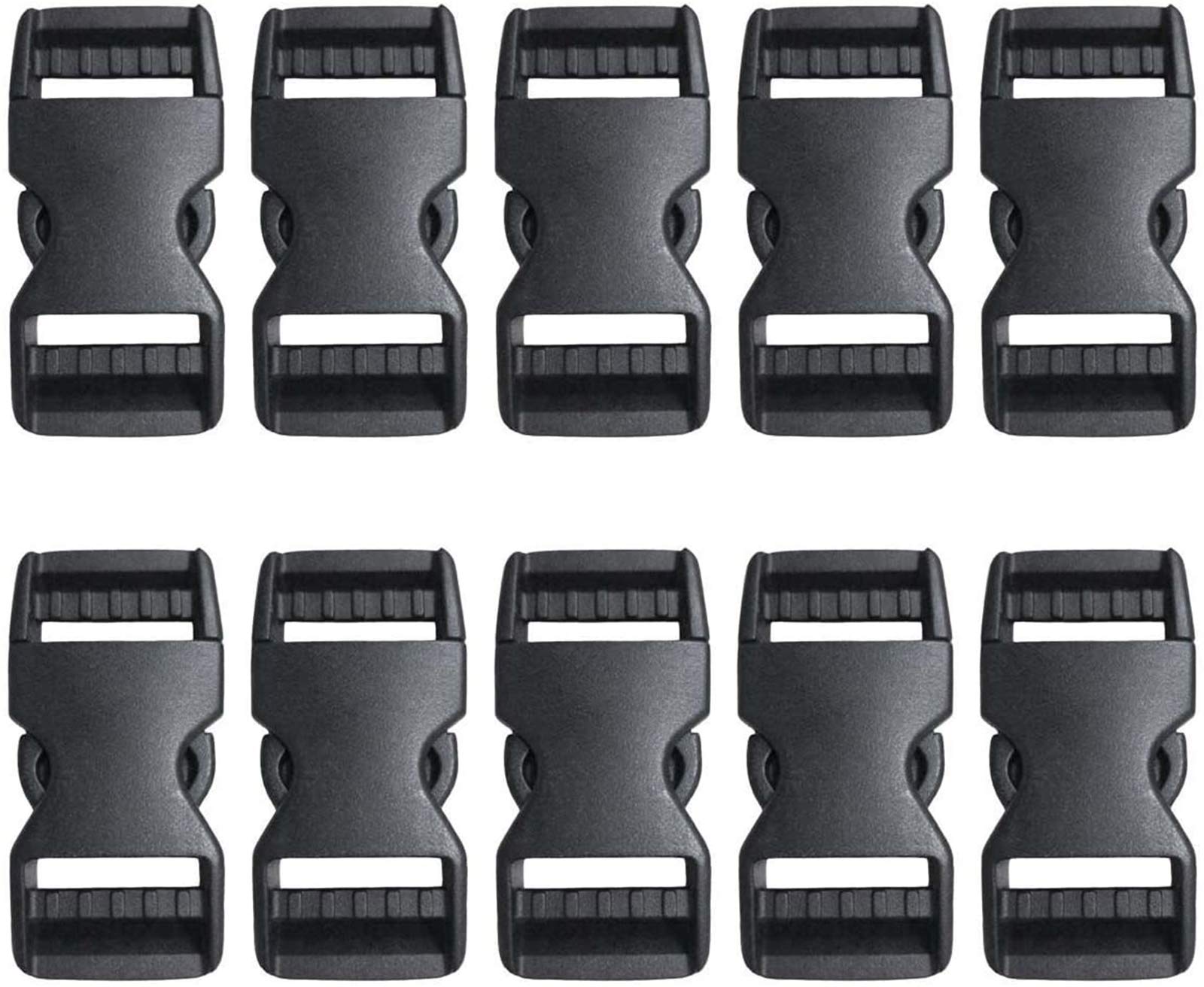 BEAULEGAN Plastic Buckles 25 mm (Pack of 10) - Quick Side Release for Luggage Straps, Pet Collar, Backpack Repair, Dual Adjustable Ends, Black