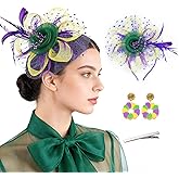 Mardi Gras Fascinators for Women, 2-in-1 Feather Mesh Headband, Mardi Gras Hair Accessories Headpiece for Carnival Tea Party