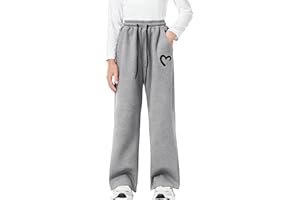 Hvididan Girls Wide Leg Sweatpants Drawstring High Waist Baggy Track Pants Cute Print Sweatpants with Pockets for Teen 5-14Y