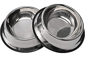 JUQIBOOM 2Packs Stainless Steel Dog Bowl with Anti-Skid Rubber Base for Small/Medium/Large Pet, Perfect Dish, Pets Feeder and Water Choice Puppy Cat Kitten (8oz)