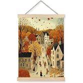bitCNY 12x16 Inch Autumn Village Canvas Print &ndash; Fall Street Scene Wall Art, Cozy Seasonal Hanging Poster for Living Room or Entryway