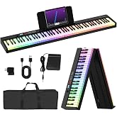 OYAYO 88 Key Folding Piano with Light Up Keys, FP88CL Full Size Semi-Weighted Keyboard for Beginners, Portable Electric Piano with USB-MIDI, Sustain Pedal, Carrying Bag, Black