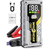 Car Battery Jump Starter 5000A Smart Portable Car Jump Starter Battery Pack (10.0 Gas/9.0L Diesel) 12V Safe Car Jumper with LCD Display Extended Jumper Cables, Fast Charge LED Light