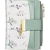 Avando Wallets for Women- RFID Blocking- Soft PU Leather Bifold Coin Zipper Pocket Purse-Small flower wallet Credit Card Holder with ID Window (Green)