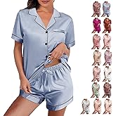 WJing Yi Jia Womens Silk Satin Pajamas Loungewear Two-Piece Sleepwear Button-Down Floral Pj Set XS-4XL