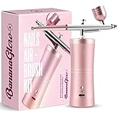 Banana Glow Nail Airbrush Kit with Compressor - 48PSI Rechargeable Cordless Professional Air Brush Set with 0.3mm Nozzle and Cleaning Tools for Nail Art, Makeup, Painting, Cake Decor