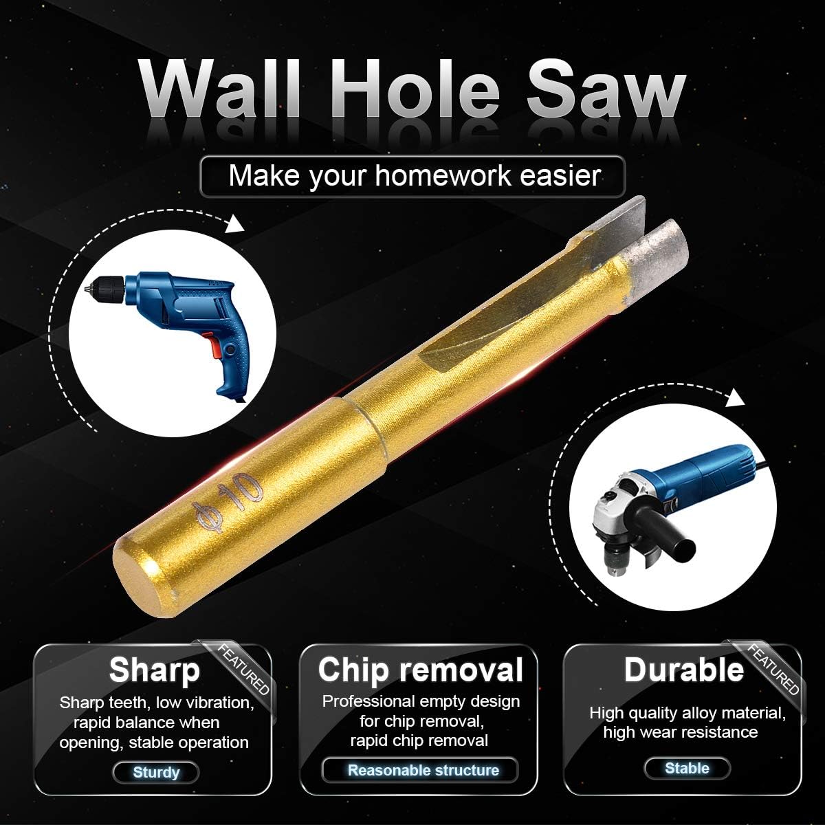 KATUR 10mm Dia Diamond Hole Saw Diamond Core Drill Bit, Masonry Hole Saw Porcelain Tile Hole Cutter for Marble Glass, Slate - Image 4