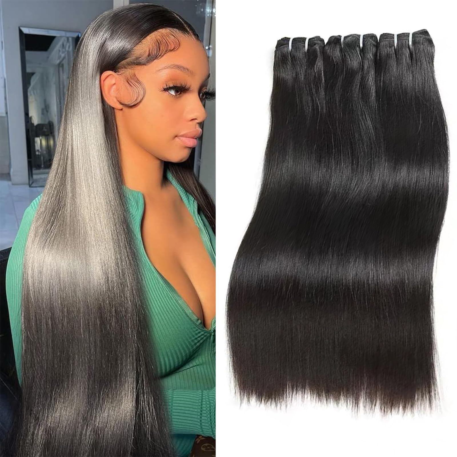 Brazilian Hair Bundles 3 Bundles 8 10 12 Inch Brazilian Straight Human Hair Bundles 100% Unprocessed Weave Bundles Human Hair Natural Black Color — image 1
