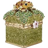 Vie jeune Hand Painted Enameled Mini Frog Trinket Box, Hinged Unique Mini Ring Necklace Jewelry Organizer, Classical Bejeweled Storage, Figurine Collectible Keepsake Home Decor (Frog on Box)