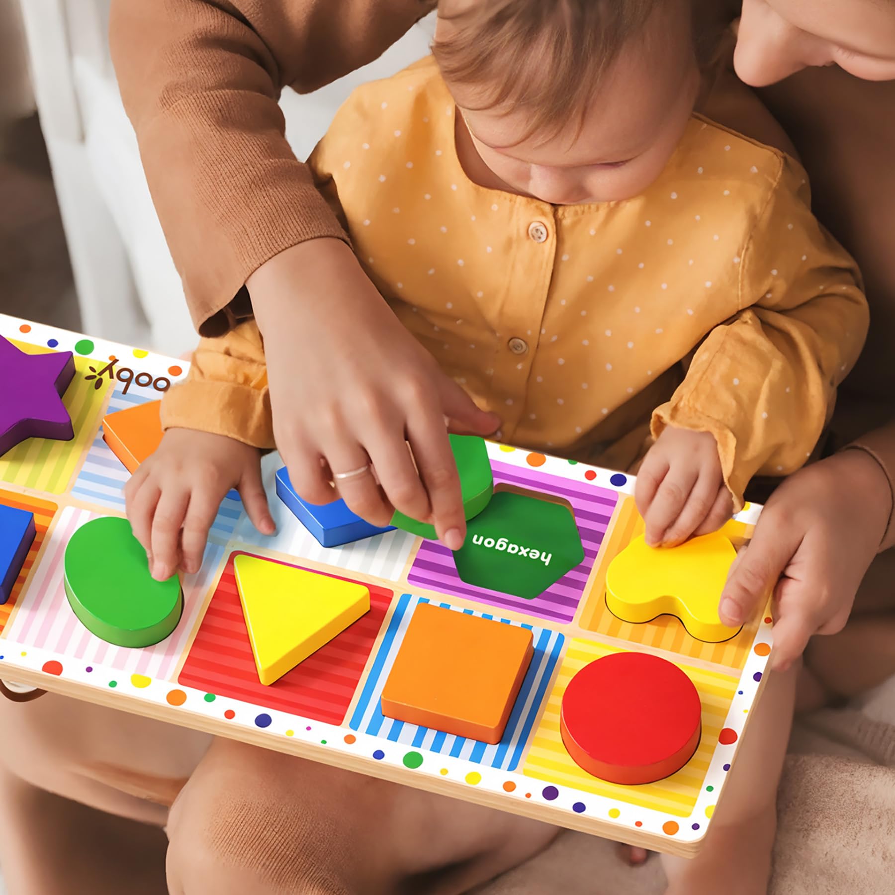 Dailyfunn Wooden Geometric Shape Puzzle (10 pcs) Toddler Puzzles for Ages 1-3 Years Old 12-18-24 Months