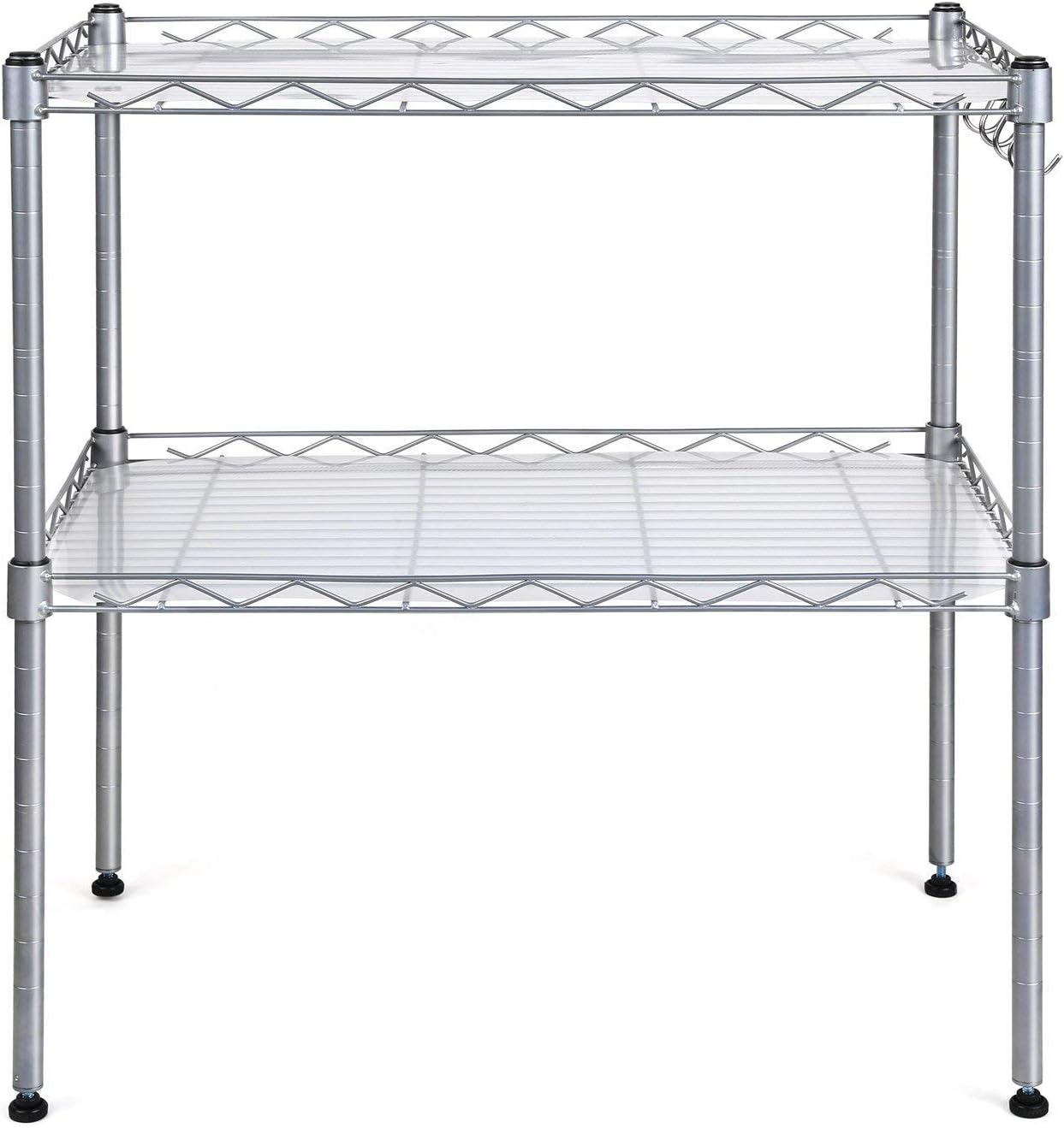 Homfa Küchenregal Mikrowellenhalter 2 Ablagen Gewürzregal Standregal mit 4 Haken Mikrowellenregalständer für Küchen 54x34x58cm