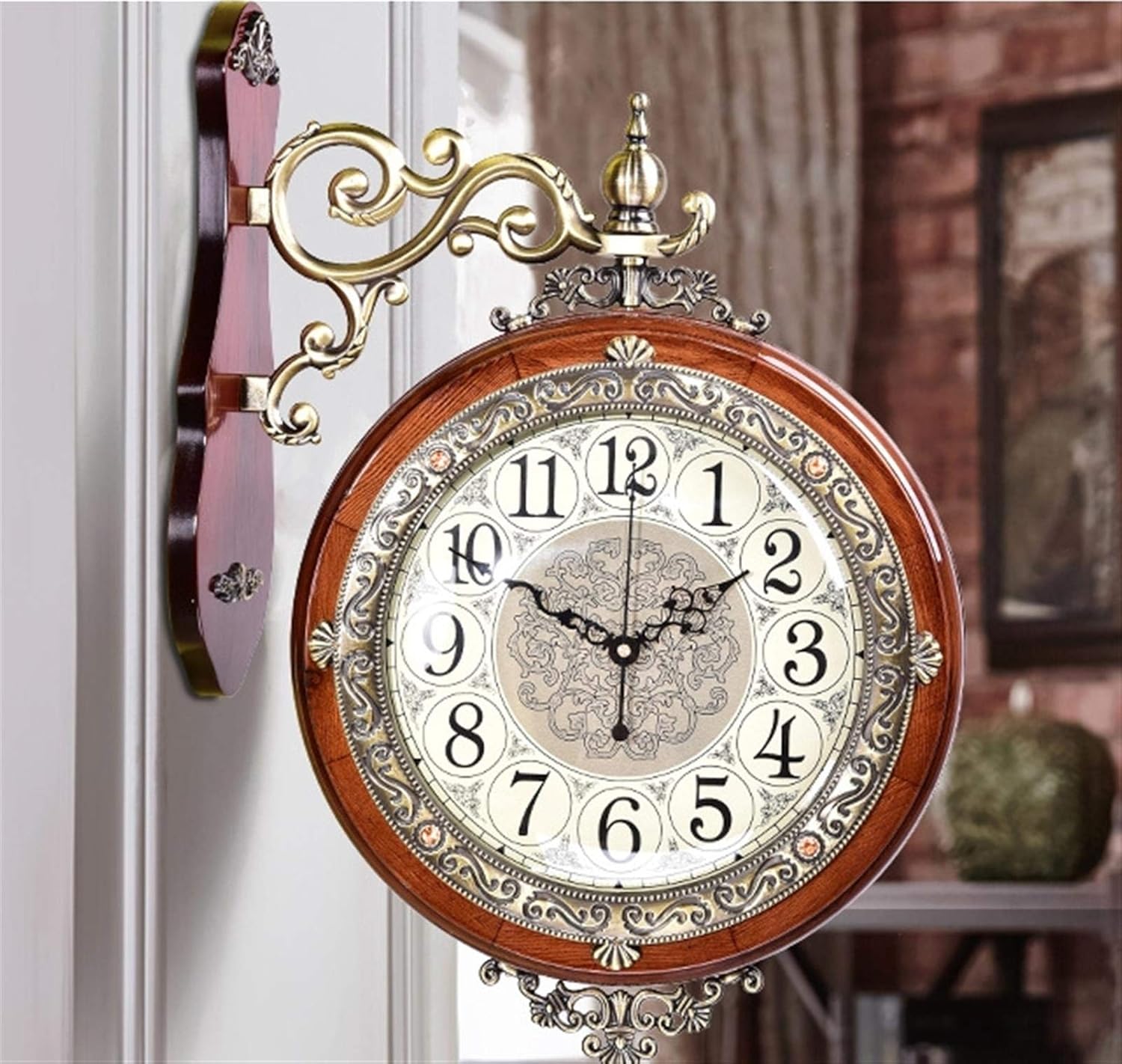 European Style DoubleSided Wall Clock, Silent Decorative Clock