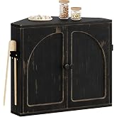Vintage Corner Bread Box for Kitchen Counter, 2 Tier Bamboo Breadbox | Large Capacity Bread Storage Container, Rustic Farmhouse Double Layer Breadbox Organizer for Cabinet, Black, Medium