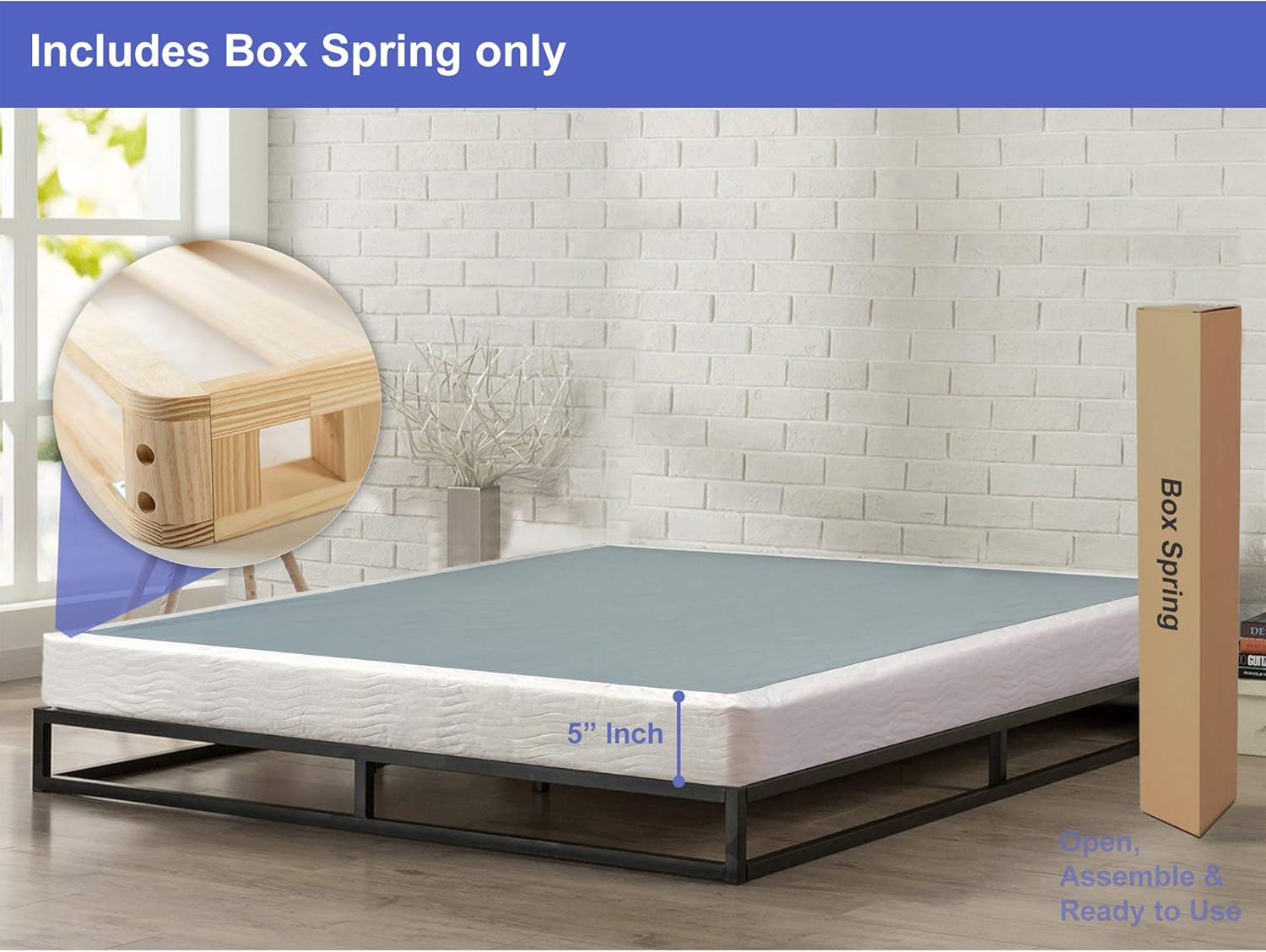 Spring Coil 5-Inch Easy Wood Box Spring With Simple Assembly Queen,Beige: Furniture & Decor