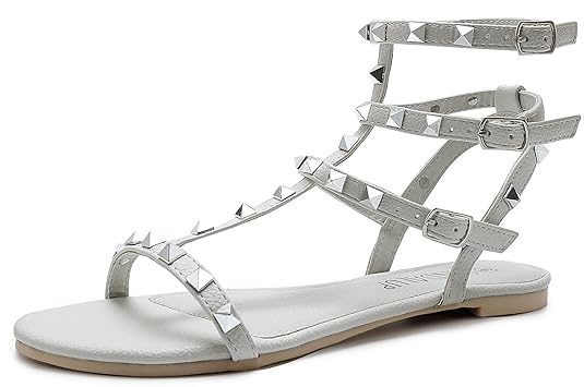 SANDALUP Damen Sandalen mit Spikes Niets Straps und Metallic Schnalle
