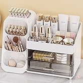 Anylady Makeup Organizer with Drawers, Skincare Organizer (Large Size Thick), Storage Box Cosmetic Display Cases, Make up Organizers for Vanity, Dresser, Desk, Kitchen, Countertop (White)