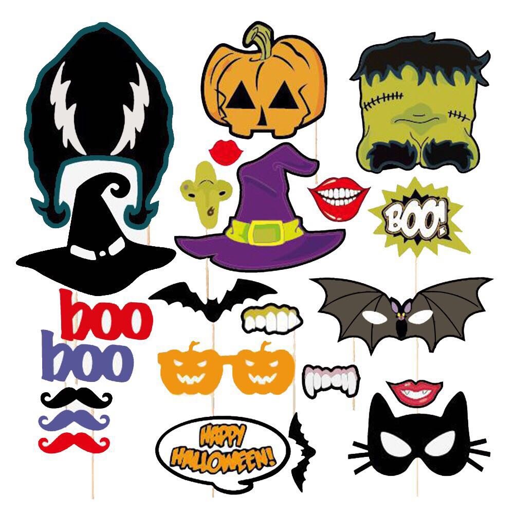 Halloween Photo Props(24 Pcs),Creative Photo Booth Props with BOO Pumpkin Essence, Batman, Horror Skull for Halloween Party