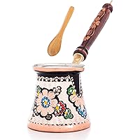 Erbulus 10 Oz Medium Turkish Coffee Pot - Briki Greek, Arabic, Turkish Coffee Maker with Wooden Handle, 3 Persons…