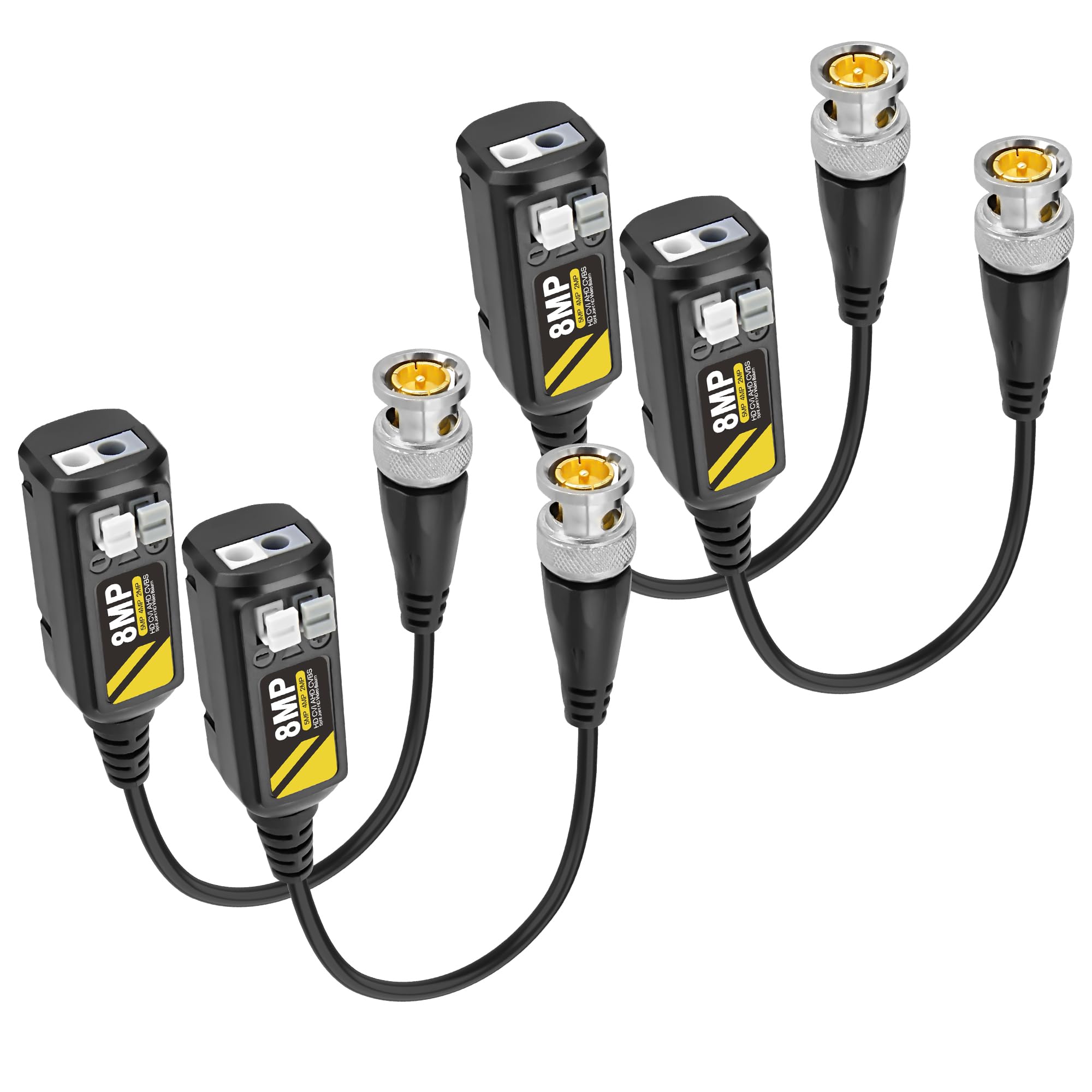 MEIRIYFA 8MP Passive HD BNC Video Balun Connectors Passive AHD/TVI/CVI/CVBS Signal Transceivers for 720P/960P/1080P/3MP/4MP/5MP/8MP CCTV Security Cameras - 2 Pairs