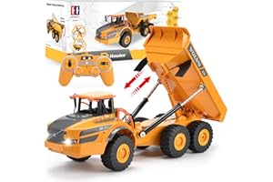 DOUBLE E Volvo RC Dump Truck Toy for Kids, Articulated Hauler, Remote Control Construction Toys Vehicles with Lights, Birthday Gifts Ideas for Boys Age 6 7 8 9 10 Year Old and up