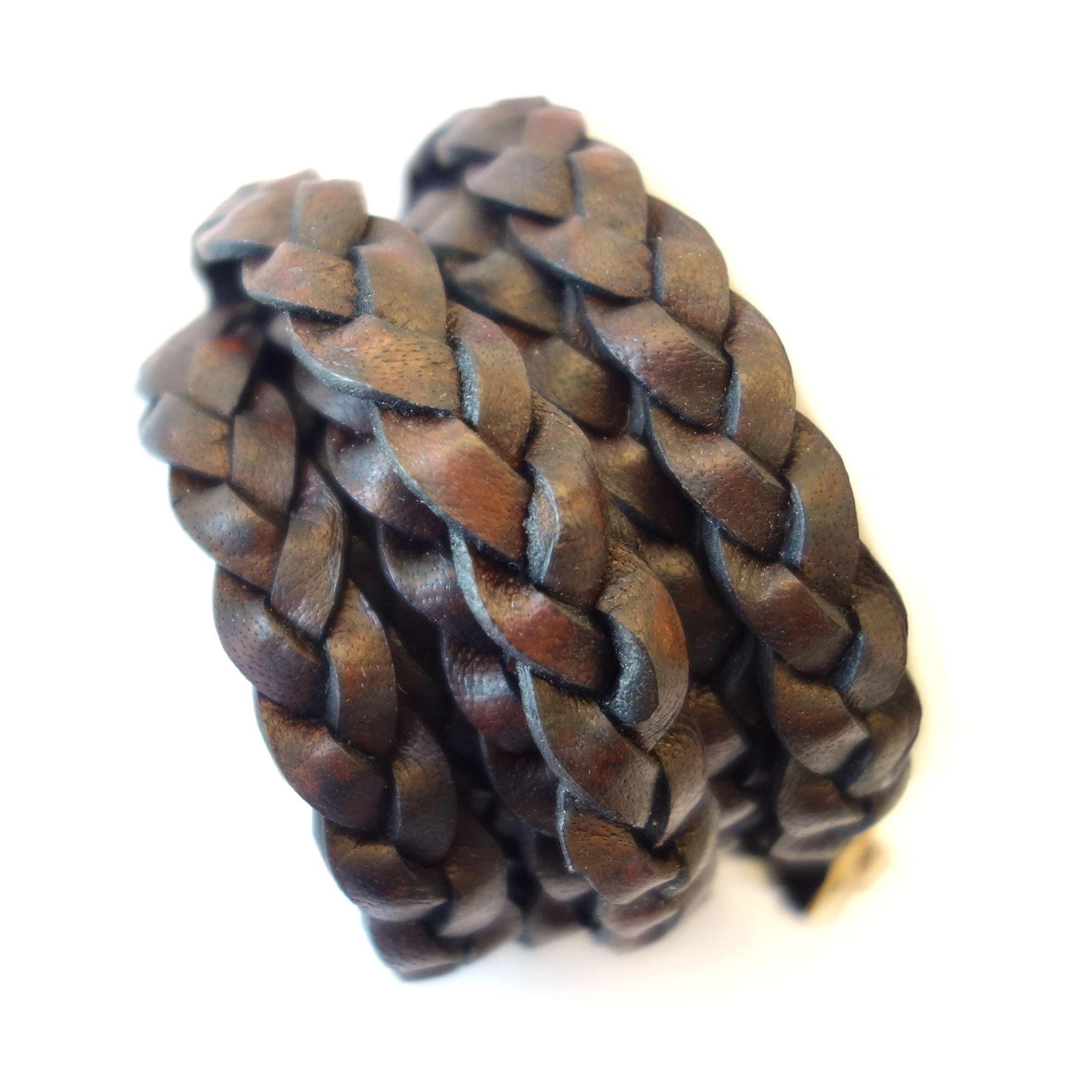 Cords Craft, 10mm 3 Ply Flat Braided Leather Cord Rope for Jewelry and Craft Work, Genuine Leather, Vintage Dark Brown Color, Hand Braided, Roll of 2 Meters