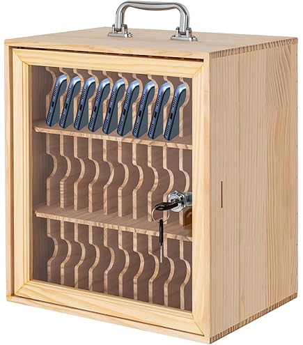 60-Slot Cell Phone Storage Cabinet With Lock - Wooden Phone Holder For Classroom, Office, Or Restaurant