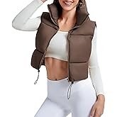 CULACCINO Women's Winter Cropped Puffer Vest Crop Jackets For Women Full Zip Stand Collar Padded Lightweight Outwear Vest
